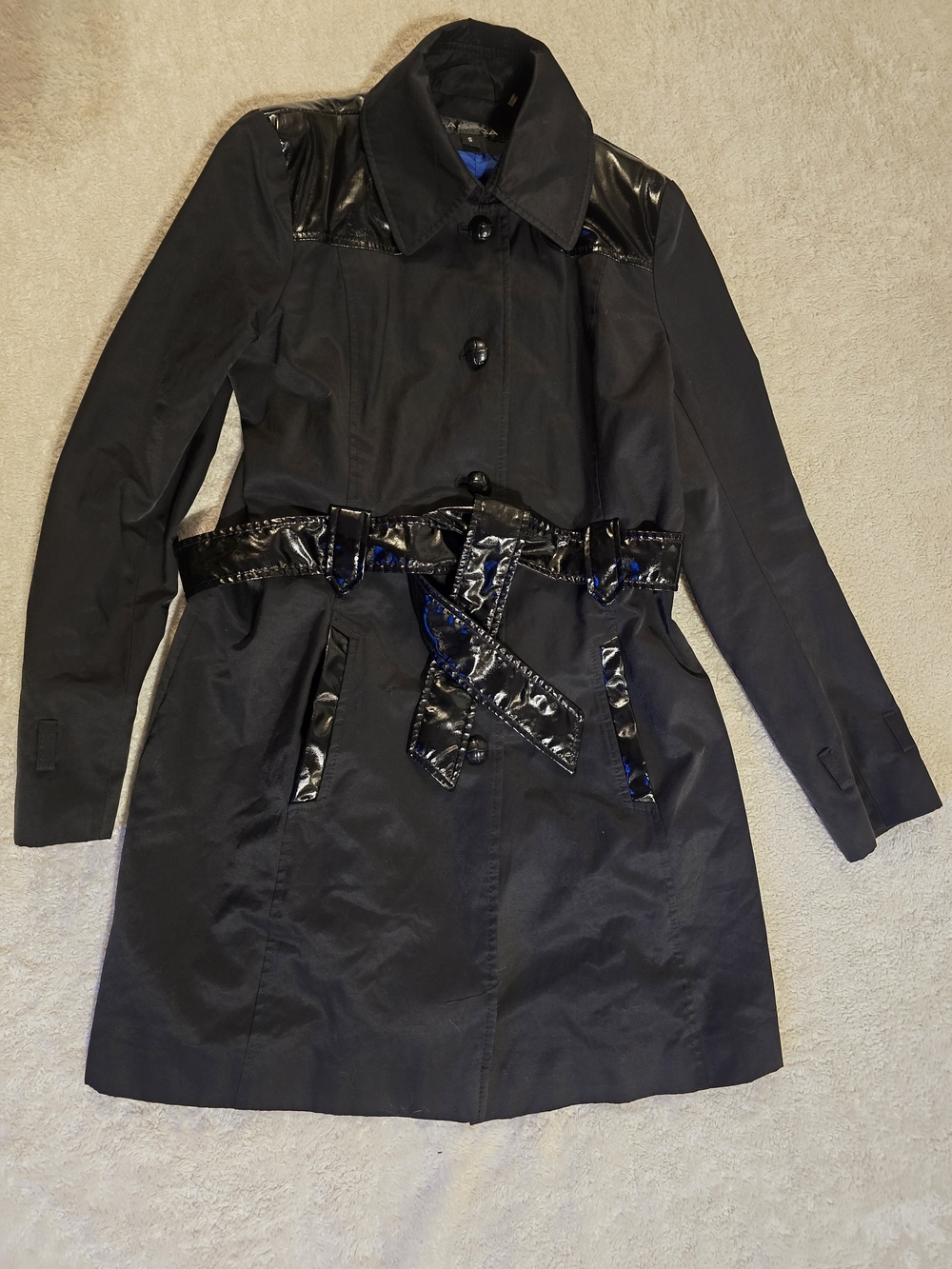Via Spiga Lightweight Trench Coat with Patent Trim